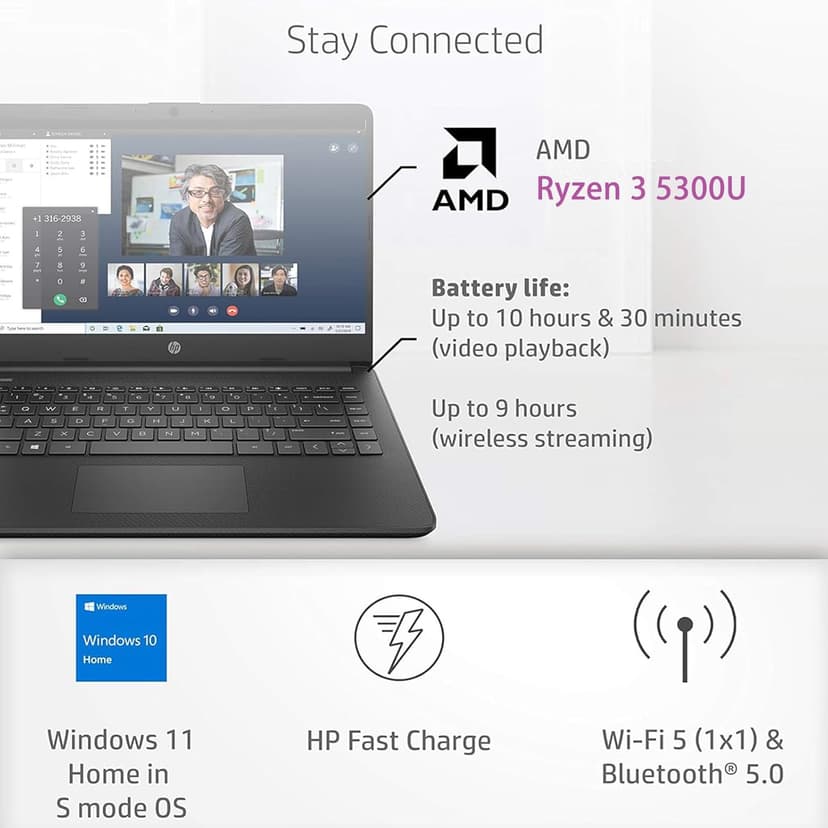 HP 14 Laptop Touchscreen with Stylus Pen - Windows 11 - AMD Ryzen 3 5300U - Wireless-AC - USB C - Long Battery Life - Webcam - College School Students Laptop Small (16GB RAM |1TB SSD)