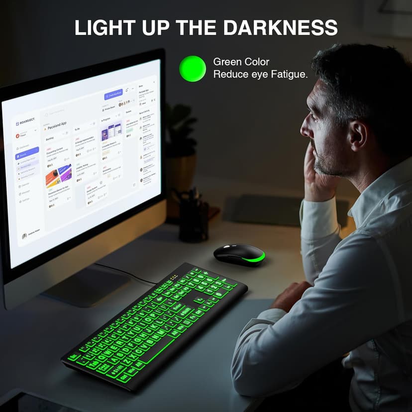 SABLUTE Large Print Backlit Keyboard, Wired USB Lighted Computer Keyboards with 7-Color & 4 Modes Backlit, Oversize Letters Keys Easy to See and Type, Quiet Keyboard Compatible for PC, Laptop