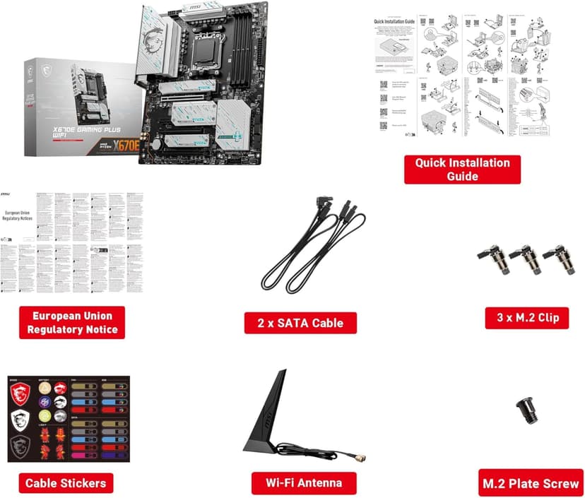 MSI X670E GAMING PLUS WIFI Gaming Motherboard (AMD Ryzen 9000/8000/7000 Series Processors, AM5, DDR5, PCIe 5.0, SATA 6Gb/s, M.2 slots, USB 3.2 Gen 2, Wi-Fi 6E, Bluetooth 5.3, 2.5Gbps LAN, HDMI/DP,ATX)