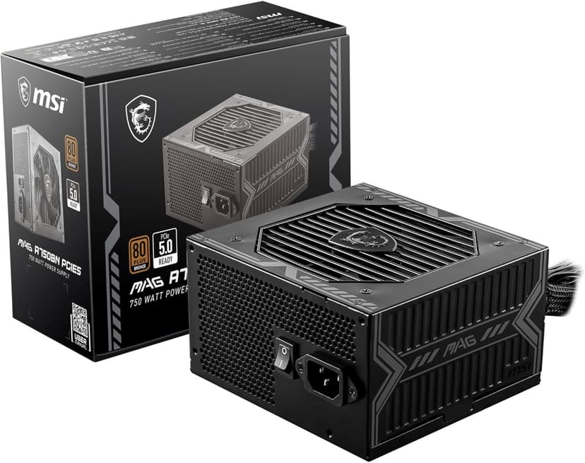 MSI MAG A750BN PCIE 5 Gaming Power Supply - PCIE 5.1 Ready - 80 Plus BronzeCertified 750w - Compact Size - ATX PSU