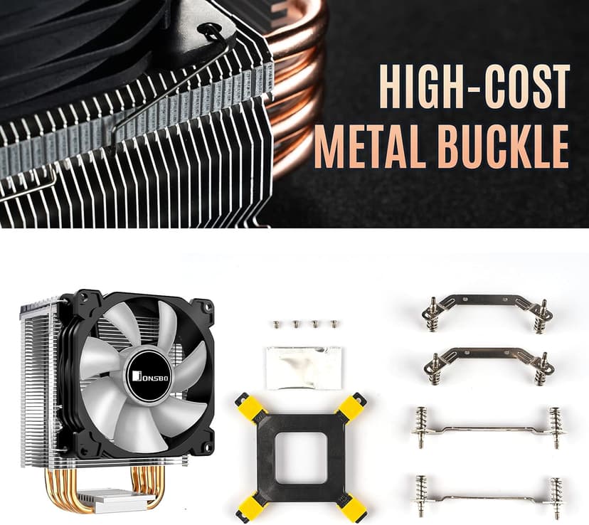 JONSBO CR1400 RGB CPU Air Cooler, 92mm PWM CPU Cooler with 4 Heat Pipes, Removable Computer PC Fans Easy to Install, Quiet Rainbow RGB Cooling Fan for Intel LGA 1851/1700/1200/1151, AMD AM4 AM5, Black