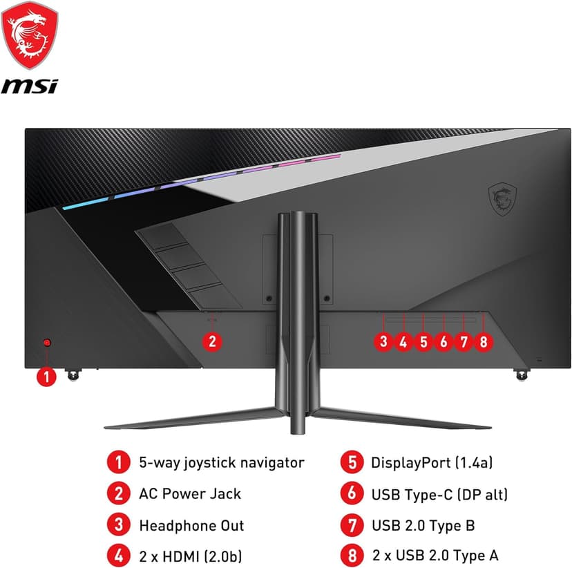 MSI MAG401QR, 40" Gaming Monitor, 3440 x 1440(UWQHD), IPS, 155Hz, FreeSync Premium, HDR400, HDMI, Displayport, USB C, Tilt,Black