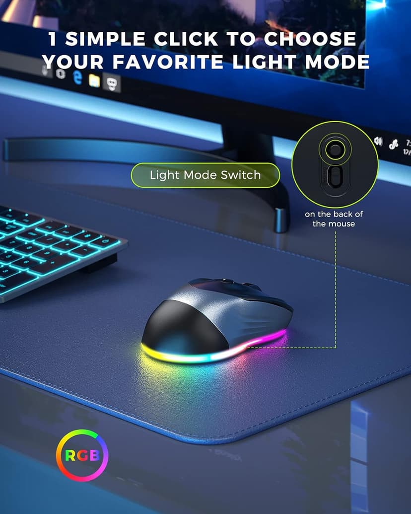 PEIOUS Wireless Mouse, Jiggler Mouse for Laptop - LED Mouse Rechargeable Computer Mice Mouse Mover Undetectable Random Movement with On/Off Button Keeps Computer Awake - Black&Grey
