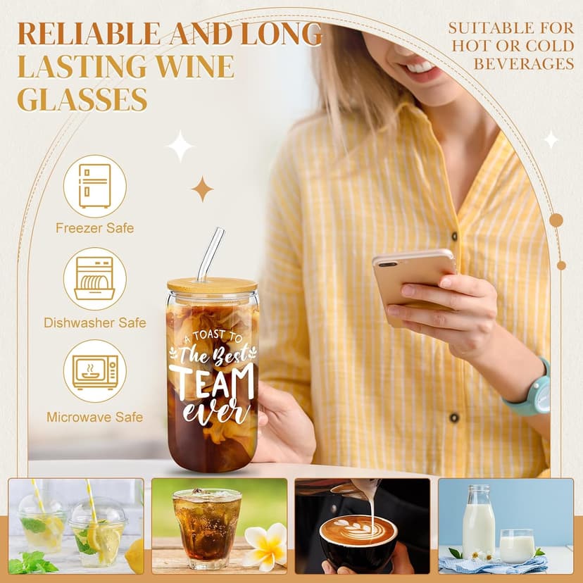 18 Pcs Teacher Employee Appreciation Gifts Summer Christmas Back to School Thank You Volunteer Coworker Staff Paraprofessional Motivational Notebook Ballpoint Pen Glass Cup(Team)