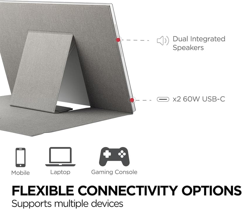 ViewSonic VG1656N 16 Inch 1200p IPS Wireless Portable Monitor with 2 Way Powered 60W USB C, Built-in 4000 mAh Battery and Stand with Smart Cover