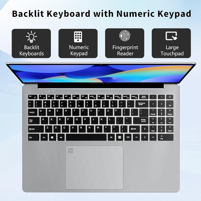 16 Inch Gaming Laptop, Laptop Computer 2025 Windows 11 Pro, 16GB RAM 512GB SSD, Intel 12th Gen N95 Processor(up to 3.4GHz), Backlit Keyboard, Fingerprint Unlock, FHD 1920 * 1200