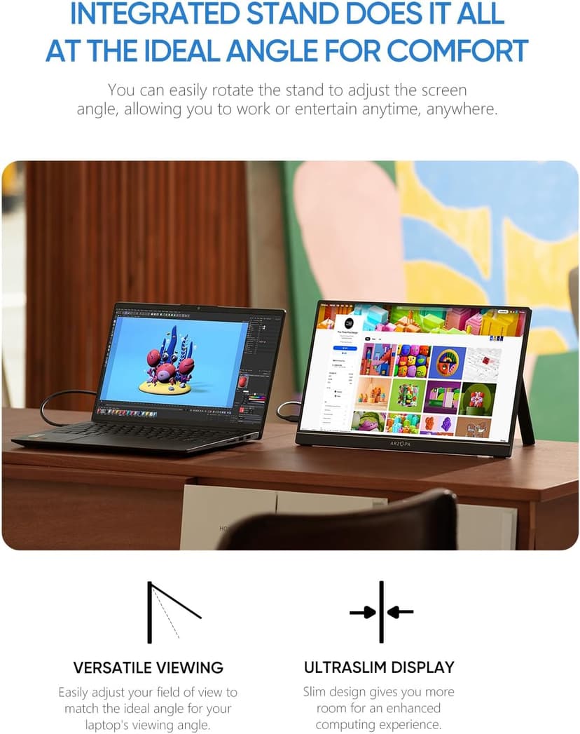 ARZOPA 16.1'' 144Hz Portable Gaming Monitor, 106% sRGB 1080P FHD Kickstand Portable Monitor with HDR, Ultra Slim, Eye Care, External Second Screen for Laptop, PC, PS5, Mac, Xbox-Z1FC