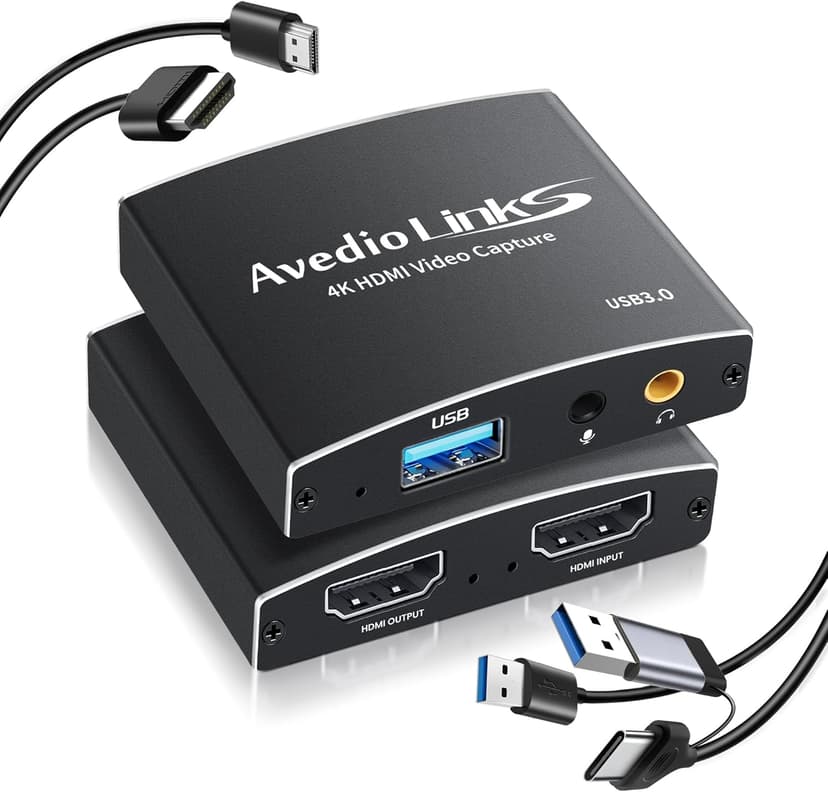4K HDMI Video Capture Card, avedio links Video Capture Card 1080P 60FPS,USB C/A 3.0 Game Capture Card for Streaming Works for PS5 PC Switch Camera OBS (Black)