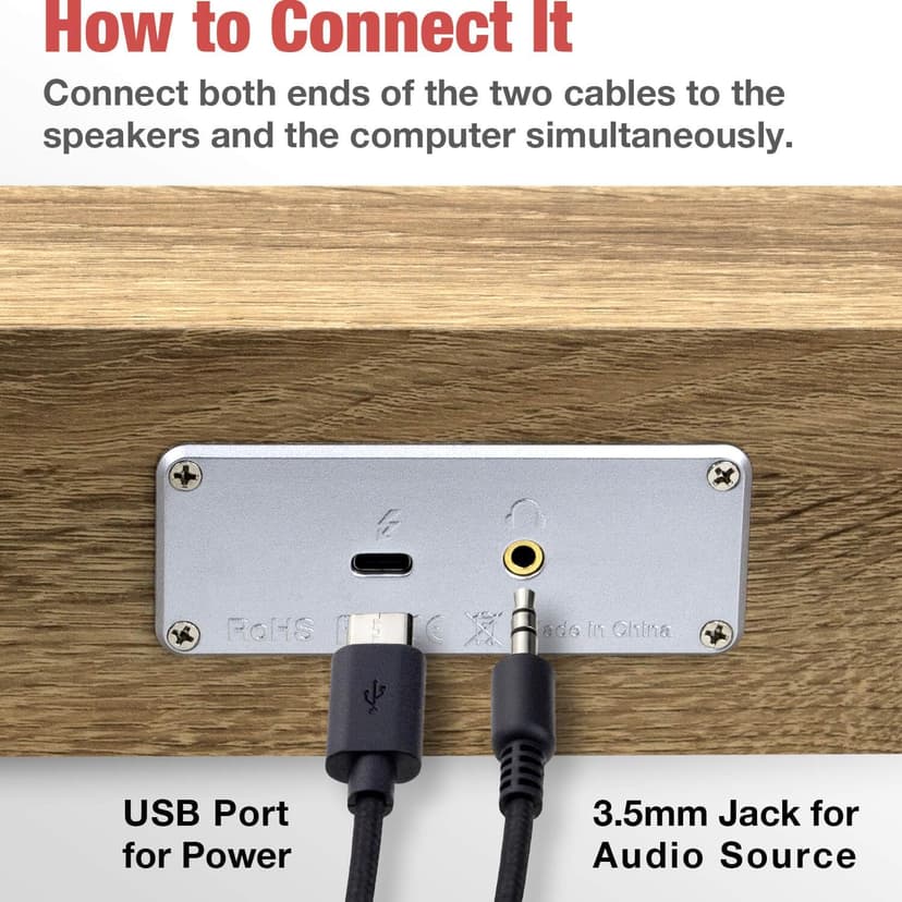 MICA Computer Speakers, Wired Computer Sound Bar, Wooden Mini Soundbar, USB Powered PC Speakers for Desktop Monitor, Laptop, Tablet, 3.5mm Aux Connection, Angled (Yellow)