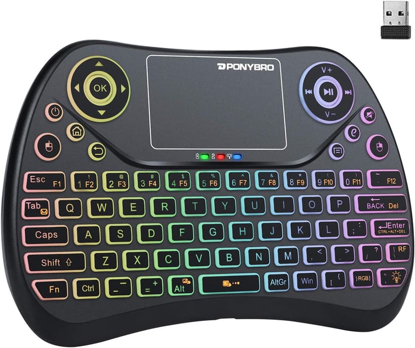 Mini Wireless Keyboard with Touchpad Mouse, 2.4GHz Portable Handheld Keyboard with QWERTY Keypad,RGB Backlit,Rechargeable Battery for Android TV Box/Mac/PC/Nvidia Shield