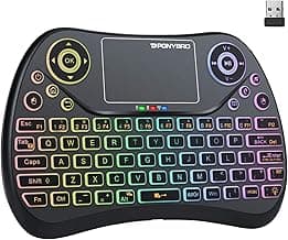 Mini Wireless Keyboard with Touchpad Mouse, 2.4GHz Portable Handheld Keyboard with QWERTY Keypad,RGB Backlit,Rechargeable Battery for Android TV Box/Mac/PC/Nvidia Shield