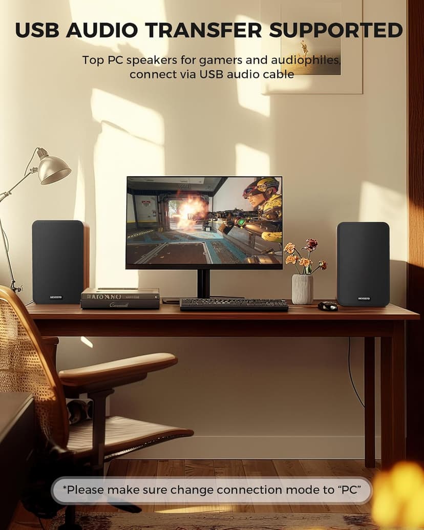 Active Bookshelf Speakers 36W RMS - BT 5.4 Wireless Speaker with 5 Inch Woofer, Silk Dome Tweeter PC Speakers - USB Digital Audio Studio Monitors Bass & Treble Adjust AUX Input for Record Player TV