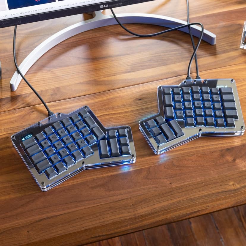 Apos ErgoDox 76 "Hot DOX V2 Split Ergonomic Mechanical Keyboard — Ortholinear, Indicator Screen, QMK/VIA Firmware, RGB, USB-C, PBT Keycaps, Hotswap (Dark - Kailh Rose Red Switches)