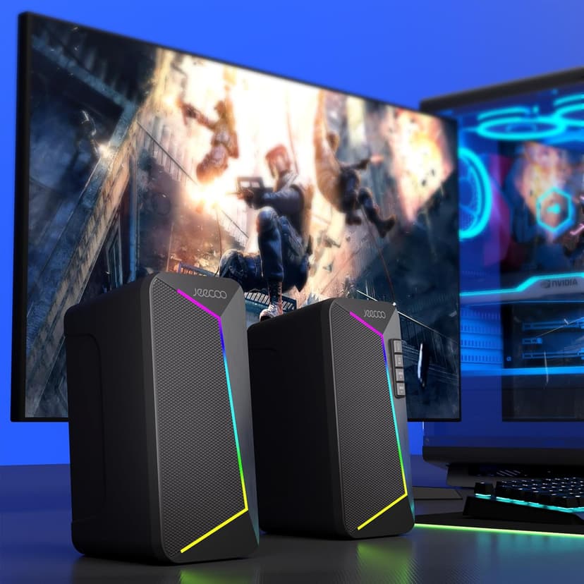 Jeecoo M30 Bluetooth Computer Speakers, PC Gaming Speakers for Desktop with Crisp Stereo Sound, Dynamic LED Modes, Easy-Access Control, 10W - USB-Powered