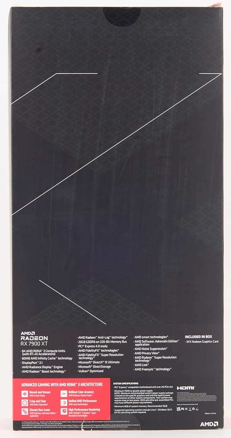 XFX Radeon RX 7900XT Gaming Graphics Card with 20GB GDDR6, AMD RDNA 3 RX-79TMBABF9