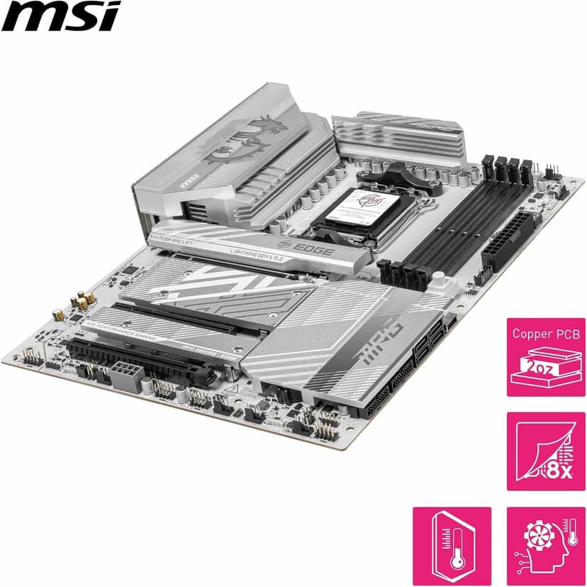 msi MPG B850 Edge TI WiFi Motherboard, ATX - Supports AMD Ryzen 9000/8000 / 7000 Processors, AM5-80A SPS VRM, DDR5 Memory Boost (8400+MT/s OC), PCIe 5.0 x16, M.2 Gen5, Wi-Fi 7, 5G LAN