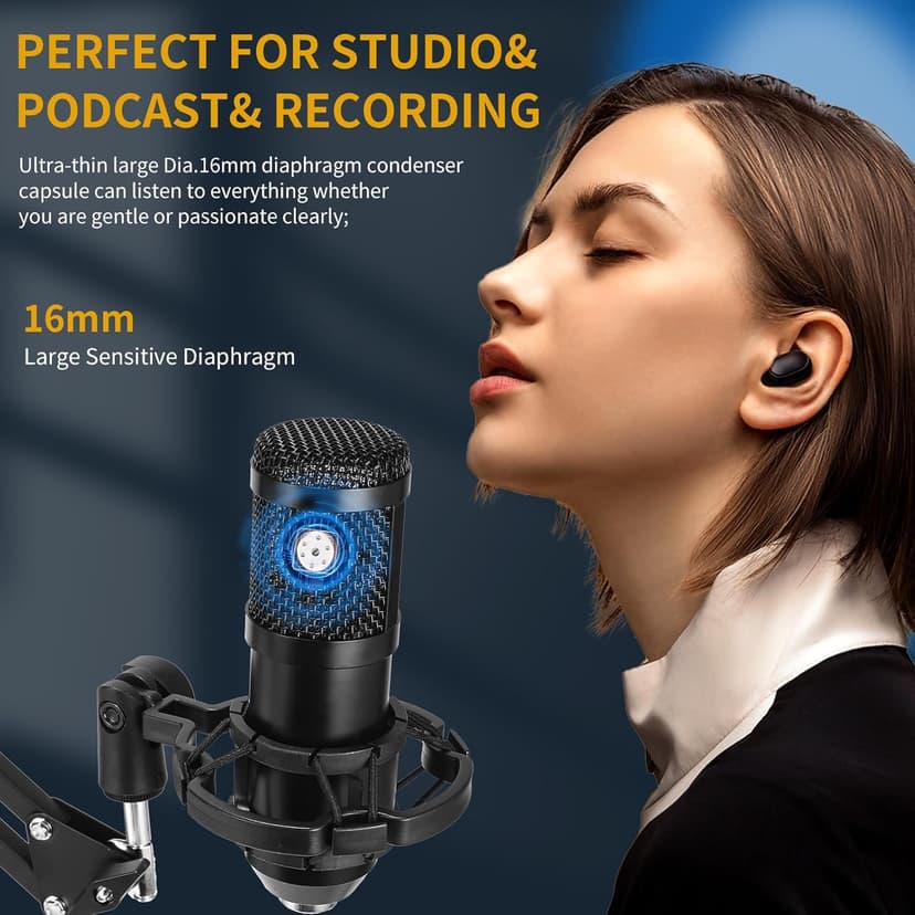 AMOOX Condenser Microphone,Professional USB Microphone Plug & Play PC Computer Microphone Condenser Cardioid Mic Kit with Adjustable Boom Arm Stand Shock Mount,for Podcast,Streaming,YouTube，Tiktok