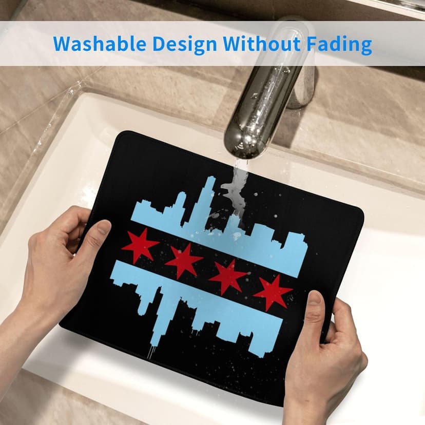 Chicago City Flag Skyline Mouse Pad, Laptop Office Desk Accessories Wireless Mouse Pad Mouse Pad Non-Slip Water Resistant Desk Mat Premium Computer Accessories, Black