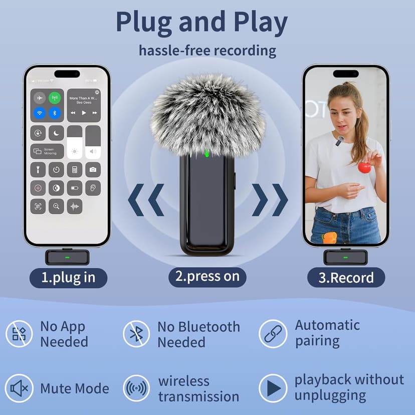 Wireless Microphone for iPhone Android with Charging Case - USB C Lavalier Phone Microphone for Video Recording Noise Cancelling Clip On Mini Mics Intuitive Battery Display