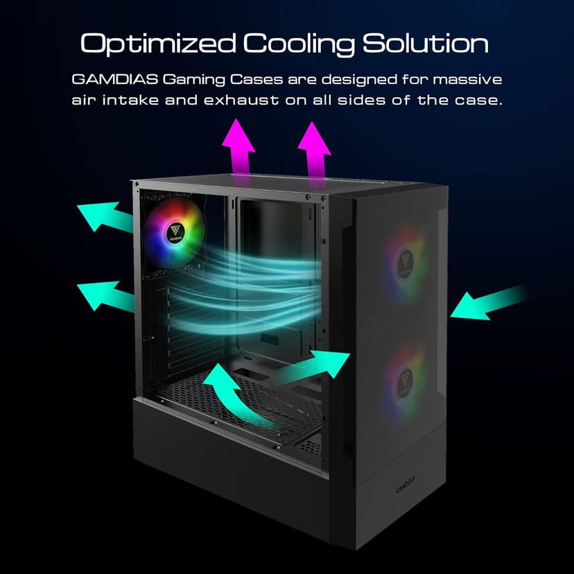 Gamdias RGB Gaming ATX Mid Tower Computer PC Case with Side Tempered Glass Panel and a Magnetic Dust Filter & 3 Built-in 120mm ARGB Fans