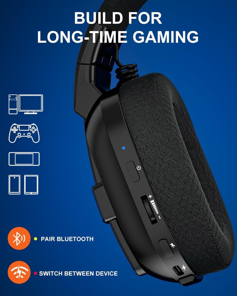 Jeecoo 2.4GHz Wireless Gaming Headset with Microphone for PC PS5 PS4, Bluetooth 5.3 Gaming Headphones with Noise Canceling Mic for Laptop, Mobile, Mac, Stereo Sound, 50+Hr Battery, Low Latency