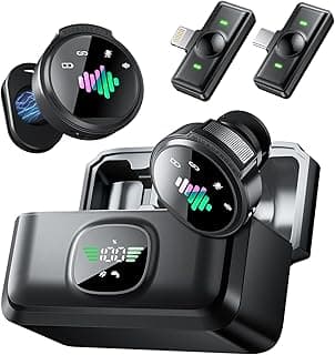 Wireless Lavalier Microphone for iPhone: Mini Wireless Microphones for Android Equipment - Noise Reduction Lapel Mic for Professional Recording - 80h Battery Life - 48KHz Studio Sound