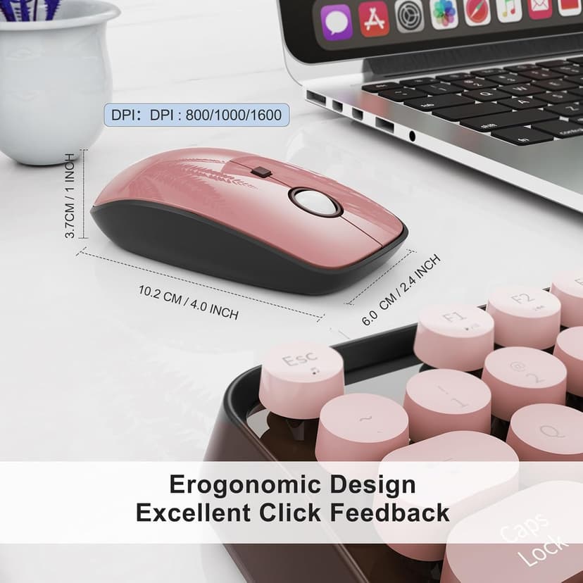 Wireless Keyboard Mouse Combo,104 Round Keys Cute Colorful Keyboard with Retro Typewriter Style,Letton Full Size Keyboard with Number Pad&Mouse with 3 DPI for PC Mac Laptop Computer Windows-Black