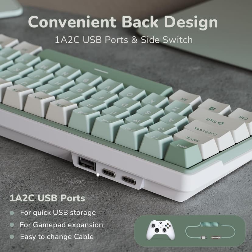 RK ROYAL KLUDGE RK61 Plus Wireless Gaming Keyboard, 60 Percent Mechanical Keyboard with Bluetooth/2.4Ghz/USB Wired, RGB Custom Keyboards for Win/Mac, PC Game, Hot Swappable Silent Linear Switch, Green