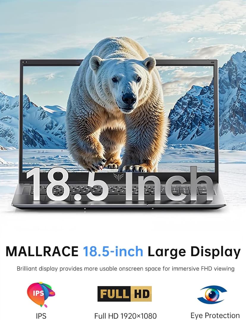 18.5 inch Laptop Computer with Intel N150 Quad-Core Processor(up to 3.6GHz),8000 mAh Battery,16GB DDR4 RAM 512GB SSD,WiFi 5, Type C,2025 Full HD IPS Display Laptops for Work Business Office Student