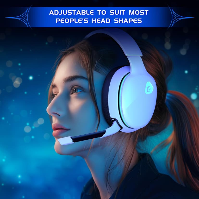 Gaming Headset Wireless 2.4GHz for PS5, PS4 Fortnite/Call of Duty/FPS Gamers, PC, Switch, Bluetooth 5.3 Gaming Headphones with ENC Microphone, Surround Sound, 40+H Battery (White)