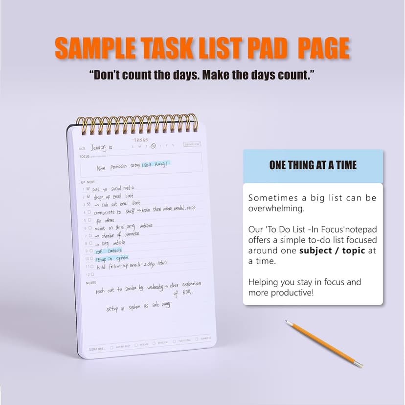 Focused To Do List Notebook For Work With 54 Sheets-A5 Daily Task Notepad is Perfect Desk Productivity Tool For Busy Lives With Big Lists-Task Checklist Organizer Agenda Pad-Goal Setting Journal