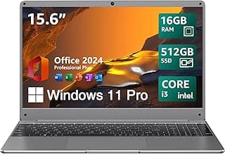 15.6" Windows 11 Laptop, Intel Core i3-5005U, 16GB RAM, 512GB SSD, FHD IPS Display, 2.4G/5G WiFi, BT5.0, RJ45, Webcam, Long Battery Life - for Work, Study, and Entertainment