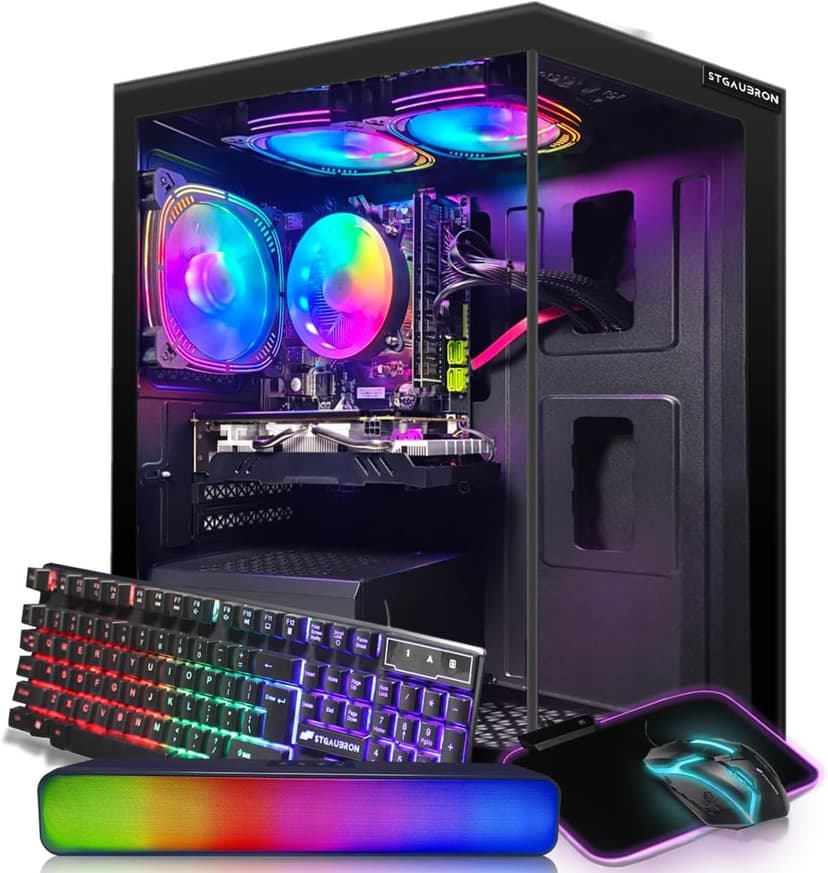 STGAubron Gaming PC Desktop, Radeon RX 580 16G GDDR5, Intel Core i7 up to 3.9G, 16G RAM, 512G SSD, 600M WiFi, BT 5.0, RGB Fan x3, RGB BT Sound Bar, Windows 10 Home