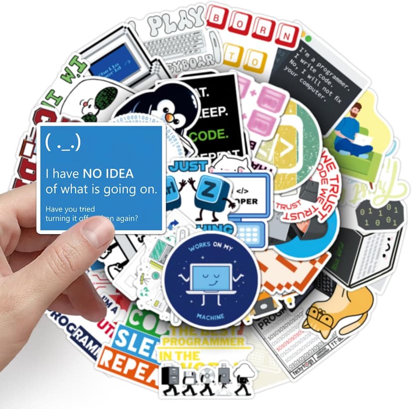 50Pcs Programmer Stickers Funny Programming Coding Vinyl Decals for Laptop Water Bottles Journals Developers IT Students Tech Lovers Computer Desks and Software Engineers
