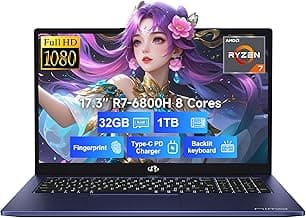 NIMO 17.3" IPS FHD-Gaming-Laptop, 8 Cores AMD Ryzen 7 6800H 32GB DDR5 RAM 1TB SSD (Beat Intel i7-12700H, Up to 4.7GHz) AMD Radeon 680M GPU-Computer with 100W Type-C Backlit Keyboard, Fingerprint