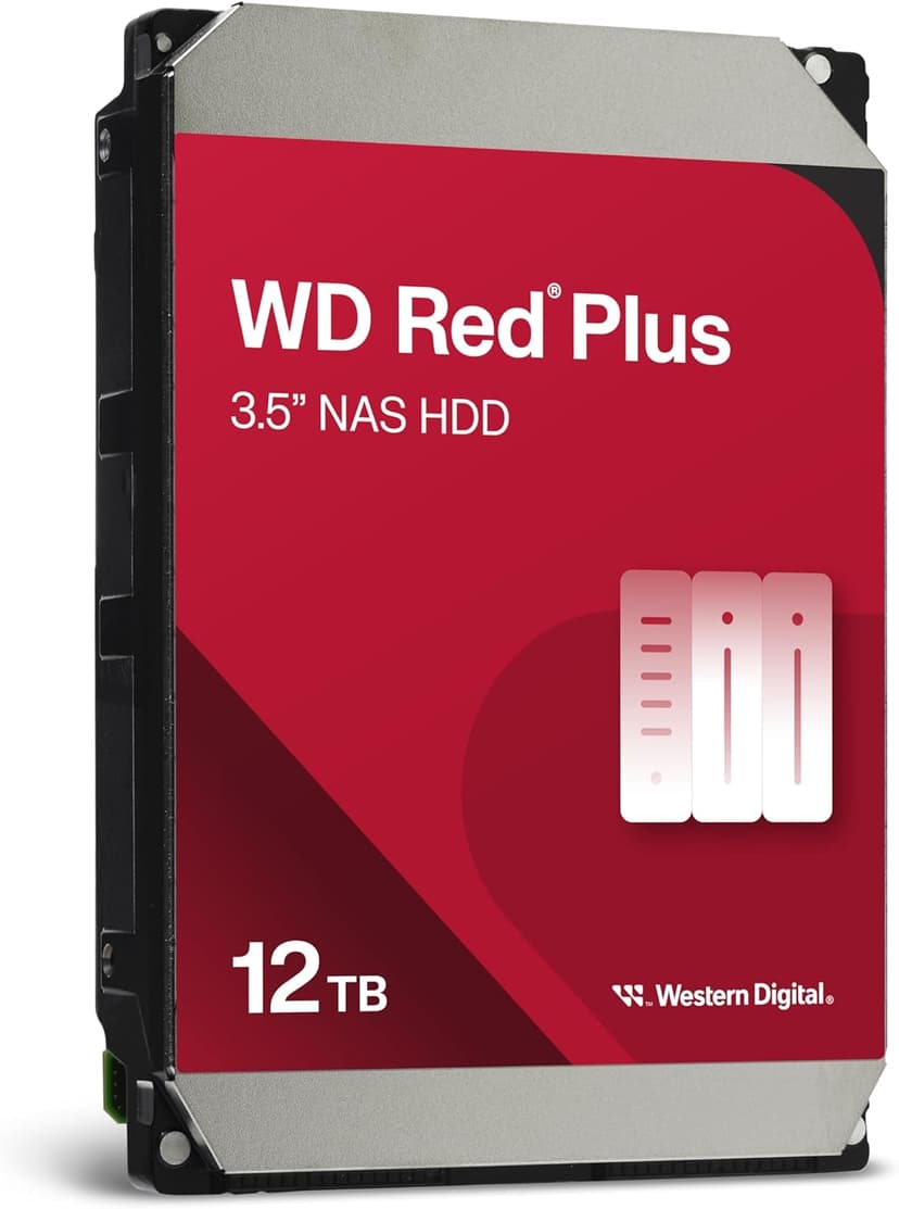 Western Digital 12TB WD Red Plus NAS Internal Hard Drive HDD - 7200 RPM, SATA 6 GB/s, CMR, 512 MB Cache, 3.5" - WD120EFGX