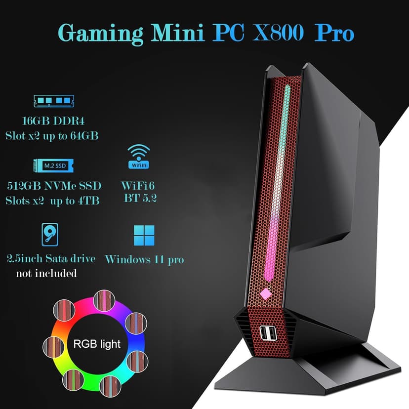 Mini PC Gaming, Intel Core I7-8750H Mini PC Nvidia GTX 1050 GDDR5 RGB Lights Desktop Mini Computer 16GB DDR4 512GB M.2 NVMe SSD, Support 4K Triple Display WiFi 6 BT 5.2, Windows 11 Pro