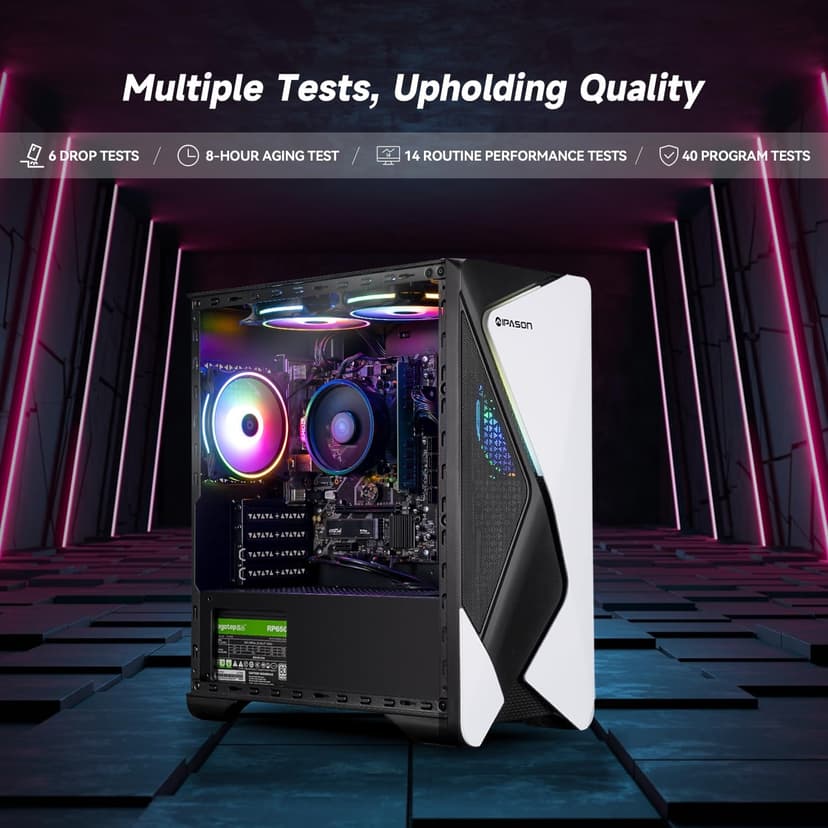 Gaming Desktop PC – AMD Ryzen7 5700G 3.8GHz, AMD Radeon Graphics（Integrated ）, 1TB NVME PCIe Gen4 SSD, 16GB DDR4 RAM 3200, 550W PSU, Windows 11 Home 64-bit Pre-Built PC（White & Black）
