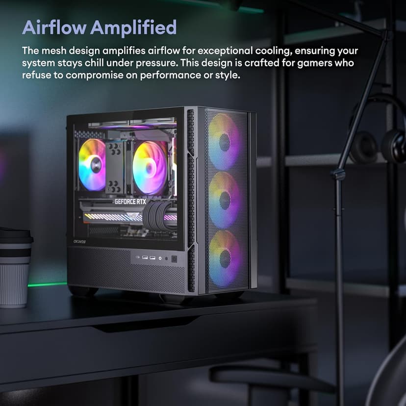 Micro ATX Case, 4 × 120mm ARGB Non-PWM Case Fans Pre-Installed, MATX PC Case, Temper Glass Side Panel, with Type-C, Black, Cypress 3 ARGB