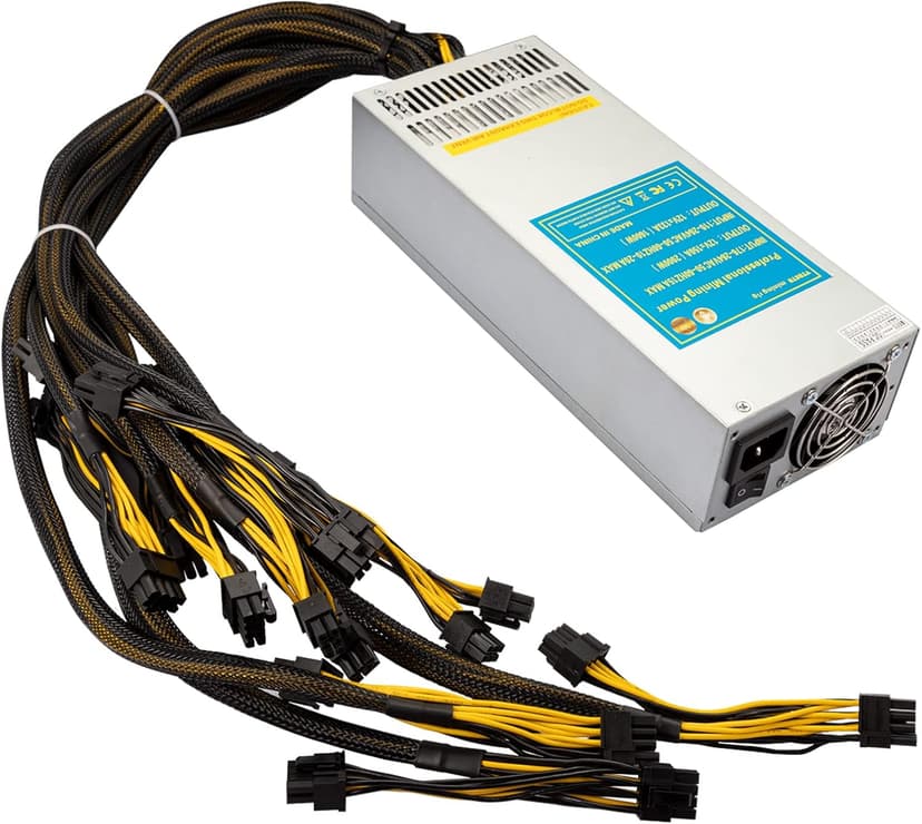 VTRETU 2000W Mining Power Supply 2U Miner PSU 110-264V for ETH Miner Machine, Support 8 GPU Mining rig, with 12000 RPM Powerful Fan (10 Connection Cables and 1 Power Cord
