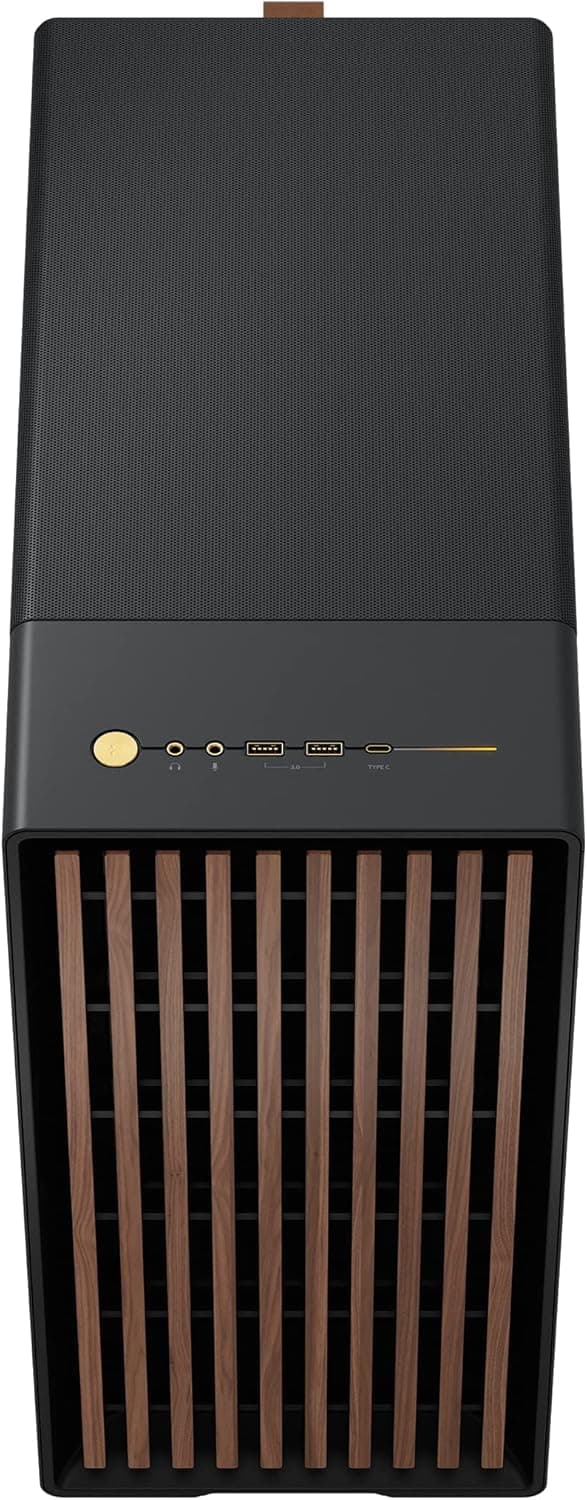 Fractal Design North Charcoal Black Tempered Glass Dark - Genuine Walnut Wood Front - Glass Side Panel - Two 140mm Aspect PWM Fans Included - Type C USB - ATX Airflow Mid Tower PC Gaming Case
