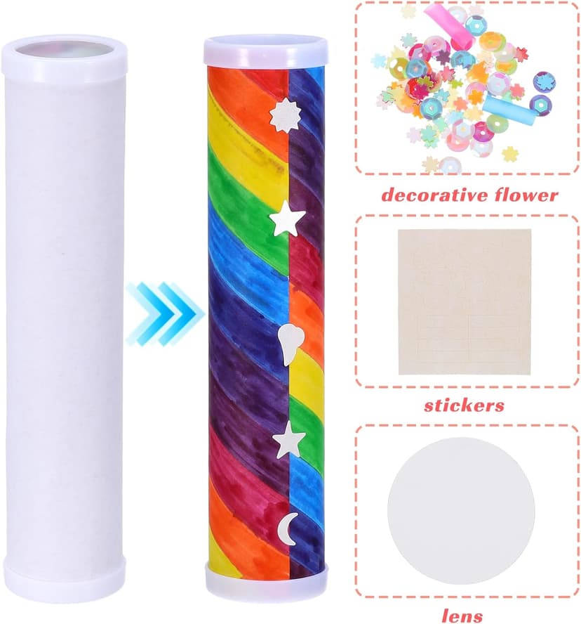 Totority Blank DIY Kaleidoscope Making Kit for Kids - 15 Pcs Variety Tool, Preschool Classic Material for Teaching, White
