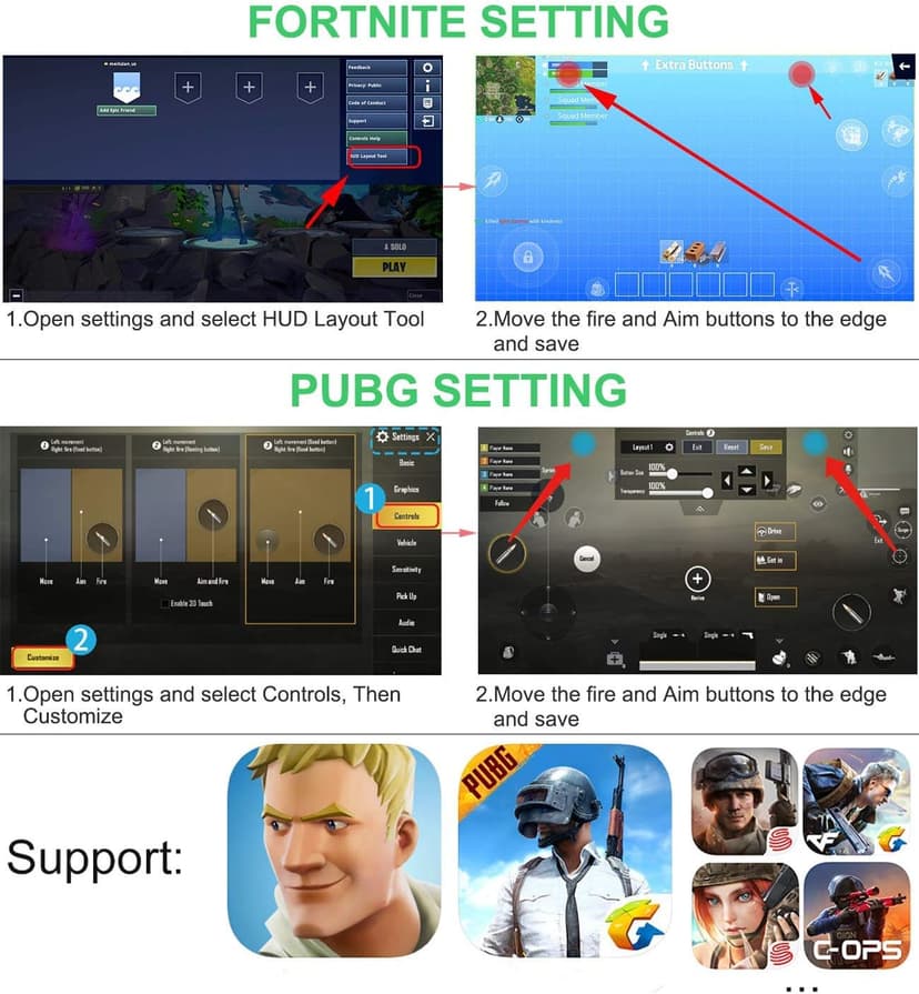 Mobile Phone PUBG Game Controller L1R1 Shoot and Aim Trigger Joystick Ergonomic Gamepad for PUBG Mobile/Knives Out,Phone Gaming Controller for 4.7''- 7.0'' Android & iOS (H6)