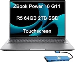 HP ZBook Power 16 G11 Mobile Workstation Laptop (16" FHD+ LED Touchscreen, 64GB DDR5, 2TB SSD, AMD Ryzen 5 8645HS (> Intel i7-12700H)) 2x Thunderbolt 4, 5MP IR Webcam, Poly Studio, IST Hub, Win 11 Pro