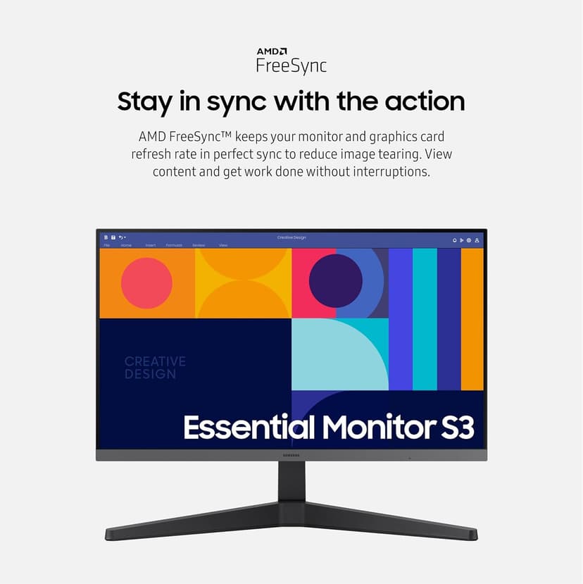 Samsung 24-Inch S33GC Series Business Essential Computer Monitor, IPS Panel, Tilt Only Display Stand, 100Hz, HDMI and DisplayPort, AMD FreeSync, Advanced Eye Care, LS24C332GANXZA, 2023
