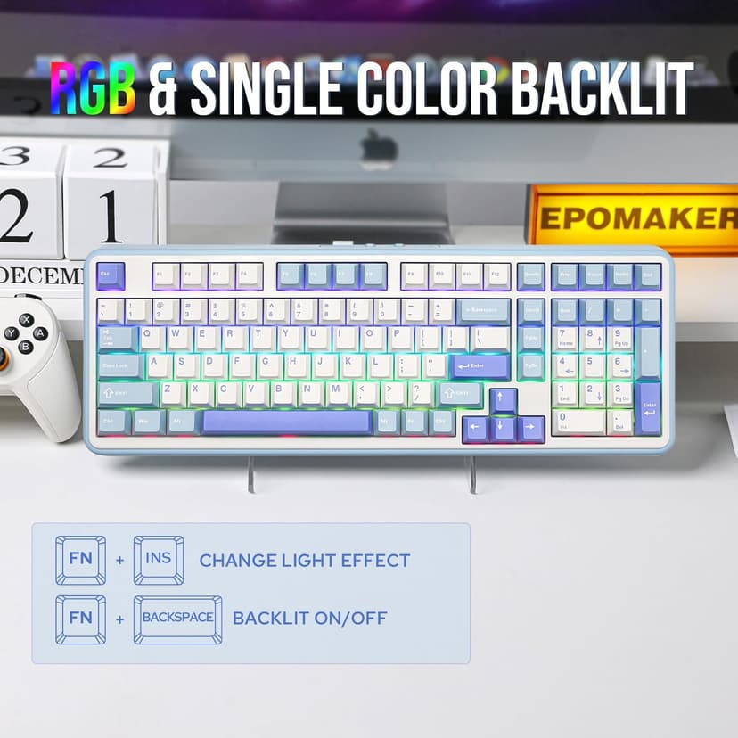 EPOMAKER TH99 Tri-Mode Wireless Mechanical Keyboard with 8000mAh Battery, Hot Swappable Custom RGB Gaming Keyboard with Numpad, Gasket Creamy for PC/Mac/Office (Blue&White)