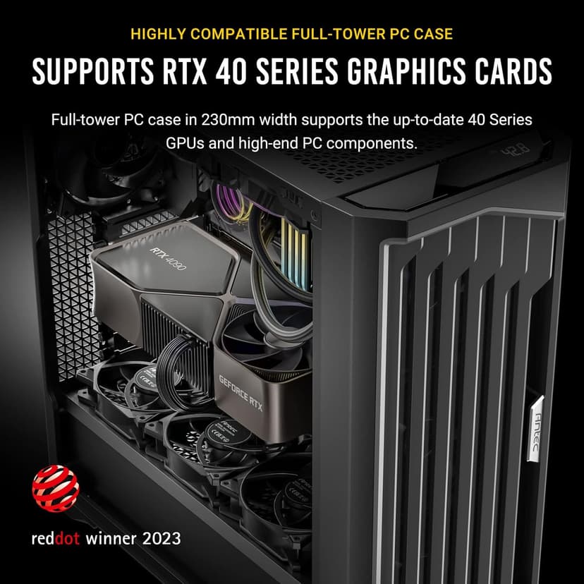 Antec Performance 1 FT, Full Tower, RTX40 Fully Compatible, Temp Display, 4 x Storm T3 PWM Fans, Type-C, Dual TG Side Panels, Removable Top Bracket, High Airflow Mesh Front Panel, E-ATX PC Gaming Case