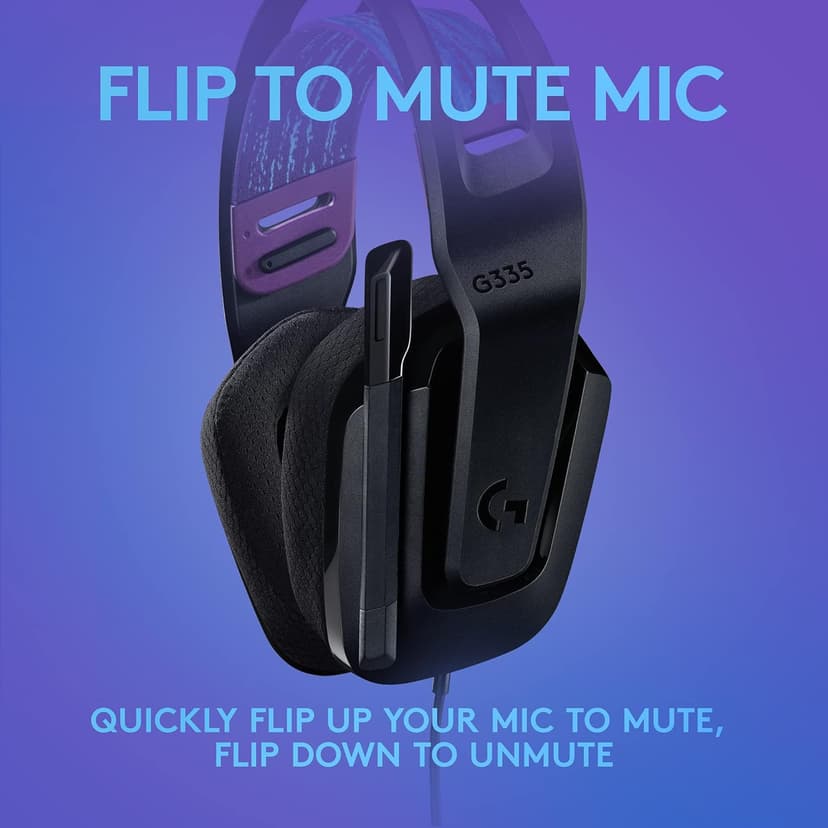 Logitech G335 Wired Gaming Headset, with Flip to Mute Microphone, 3.5mm Audio Jack, Memory Foam Earpads, Lightweight, Compatible with PC, PlayStation, Xbox, Nintendo Switch - Black