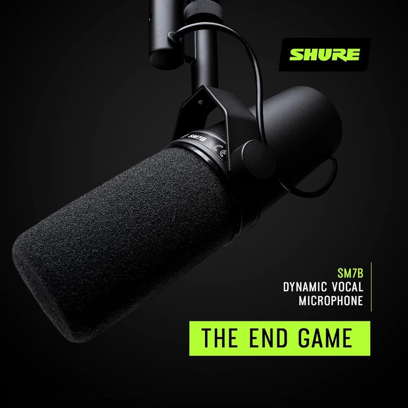 Shure SM7B Microphone - Vocal Dynamic Studio Mic for Broadcast, Podcast, Recording, Gaming & Streaming, XLR, Rugged Construction, Detachable Windscreen, Smooth Sound, Warm Vocals, Wide-Range Frequency