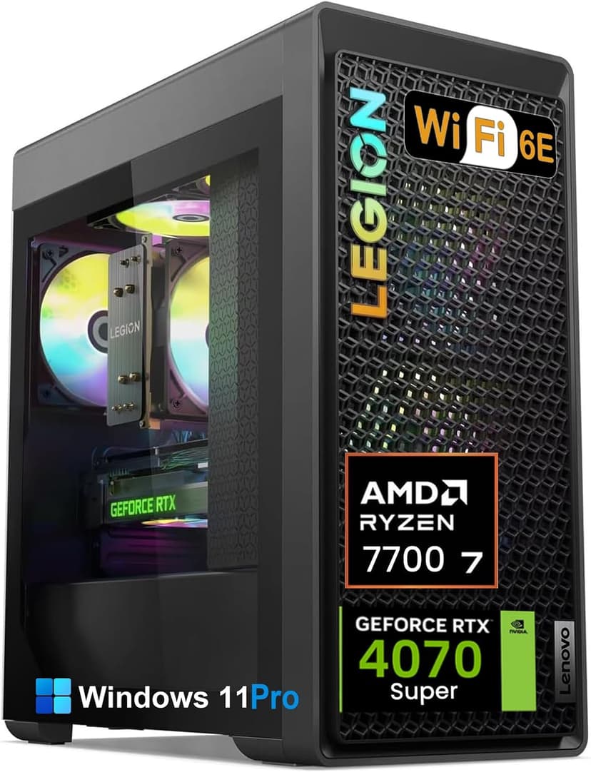 Lenovo Legion T5 Gen 8 Tower Gaming Desktop PC - NVIDIA GeForce RTX 4070 12GB GDDR6X • 64GB RAM, 1TB SSD • AMD Ryzen 7 7700 (up to 5.3GHz) • Windows 11 Pro • Wi-Fi 6E • HDMI